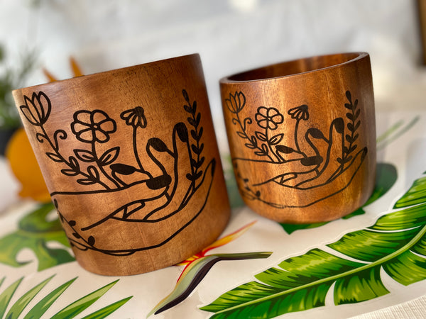 Ensemble de 3 pots en bois d'acacia