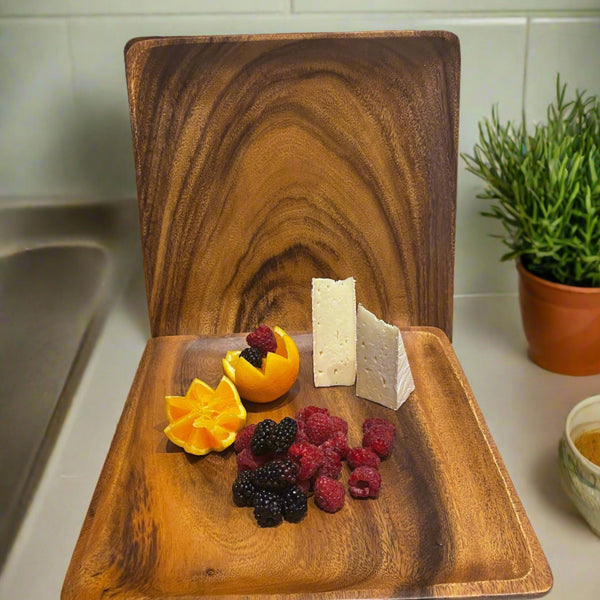 14 " Large Acacia Wood Square Plate, Serving Plate