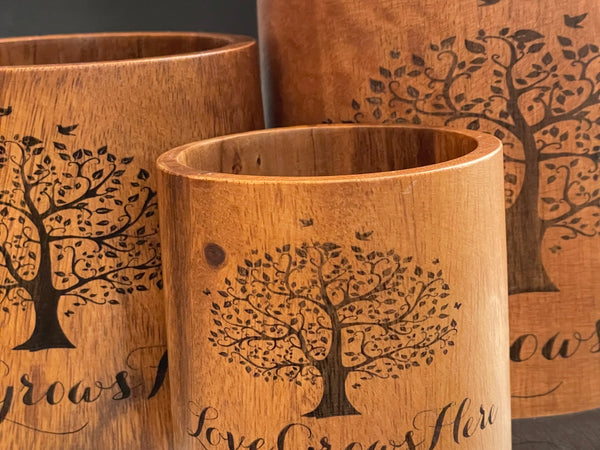 Ensemble de 3 pots en bois d'acacia