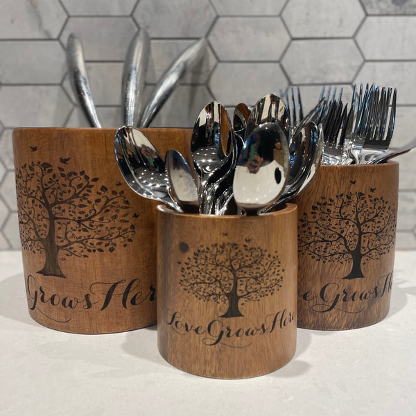 Ensemble de 3 pots en bois d'acacia