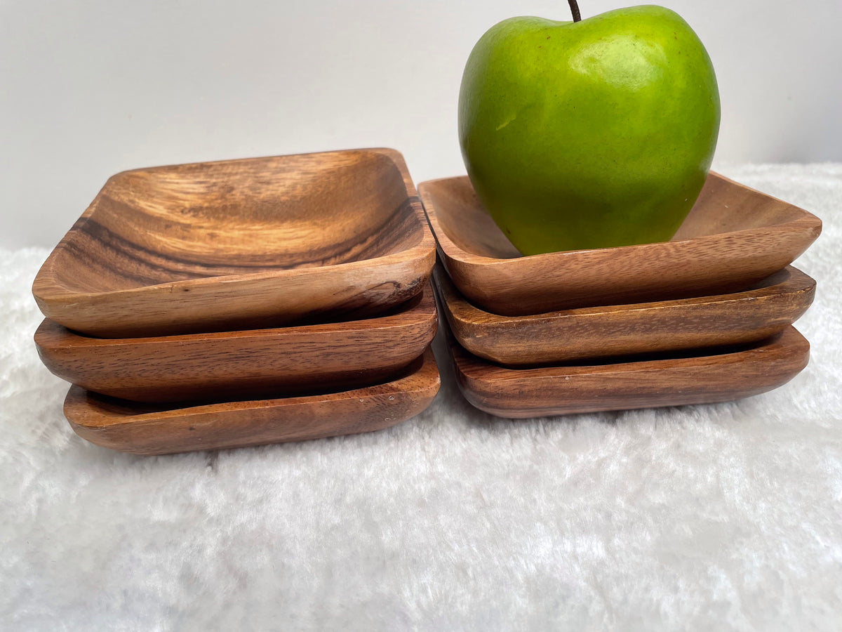 Small Square Acacia Wooden Dish, Dipping Sauce, Sauce Plate